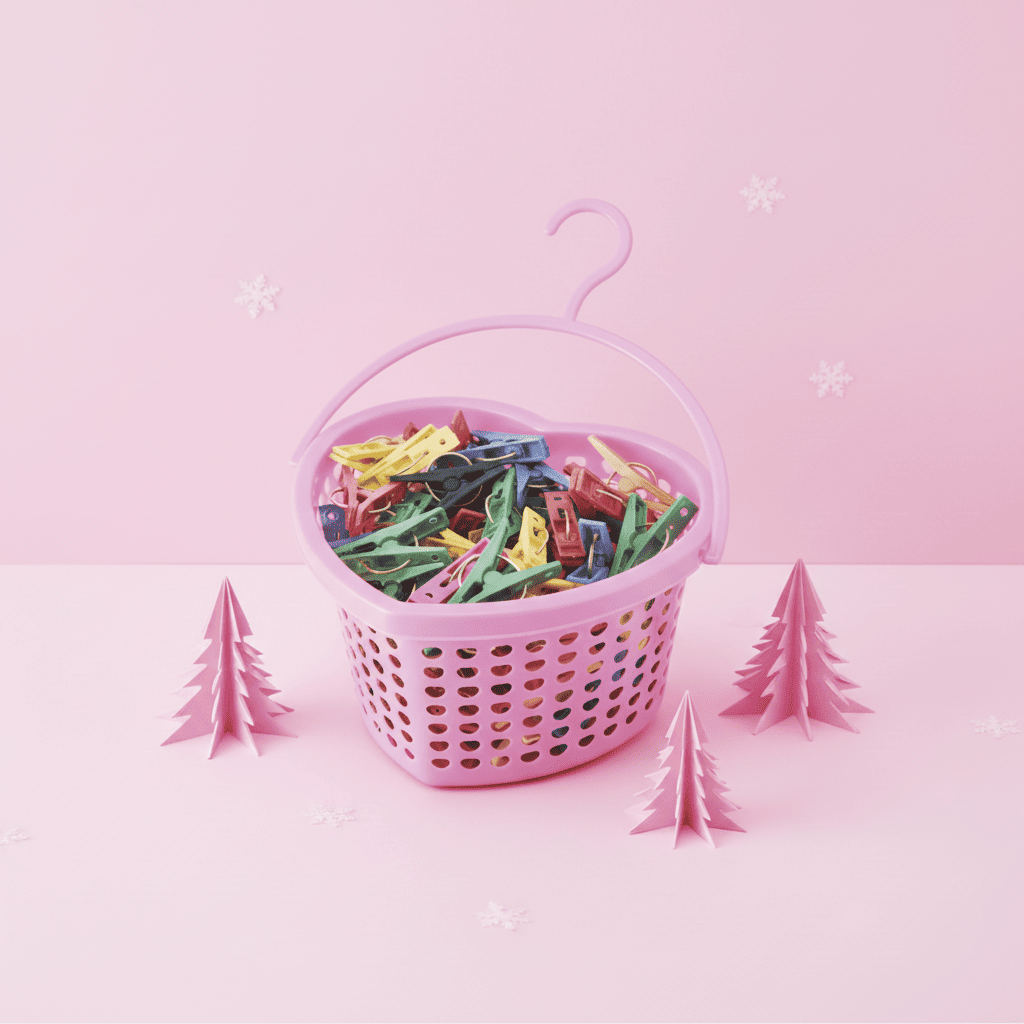 Canasta Corazón Rosa con Gancho Organizador Baño Lavandería