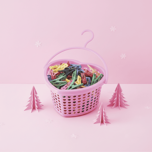 Canasta Corazón Rosa con Gancho Organizador Baño Lavandería