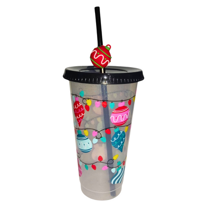 Vaso Navideño 700ml Transparente Esferas Luces