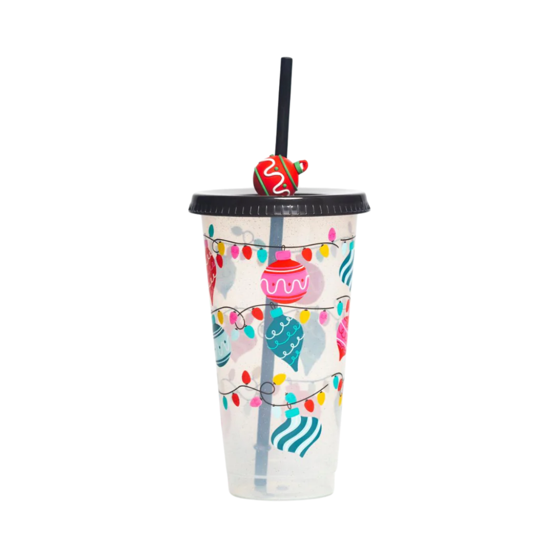 Vaso Navideño 700ml Transparente Esferas Luces