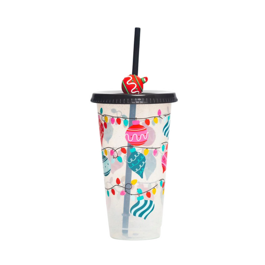 Vaso Navideño 700ml Transparente Esferas Luces