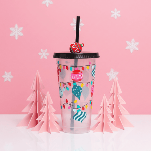 Vaso Navideño 700ml Transparente Esferas Luces