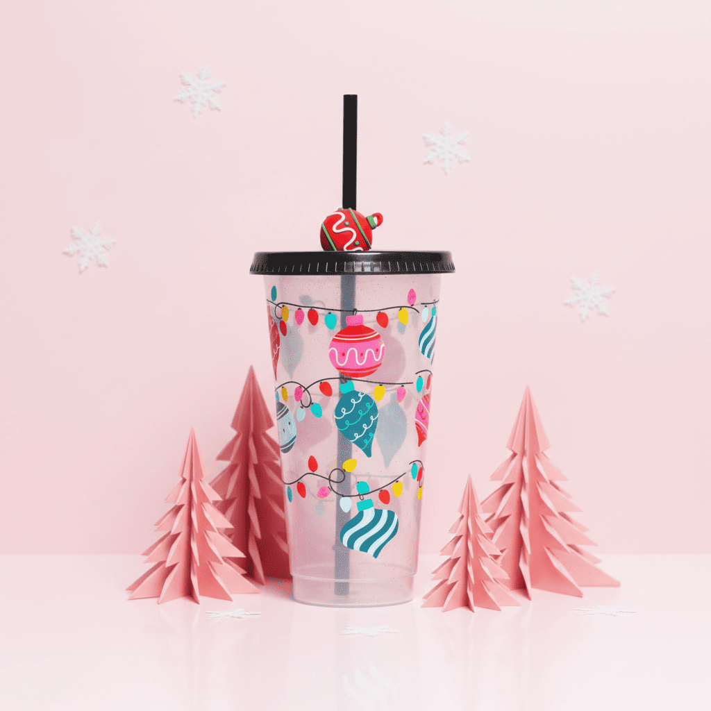 Vaso Navideño 700ml Transparente Esferas Luces